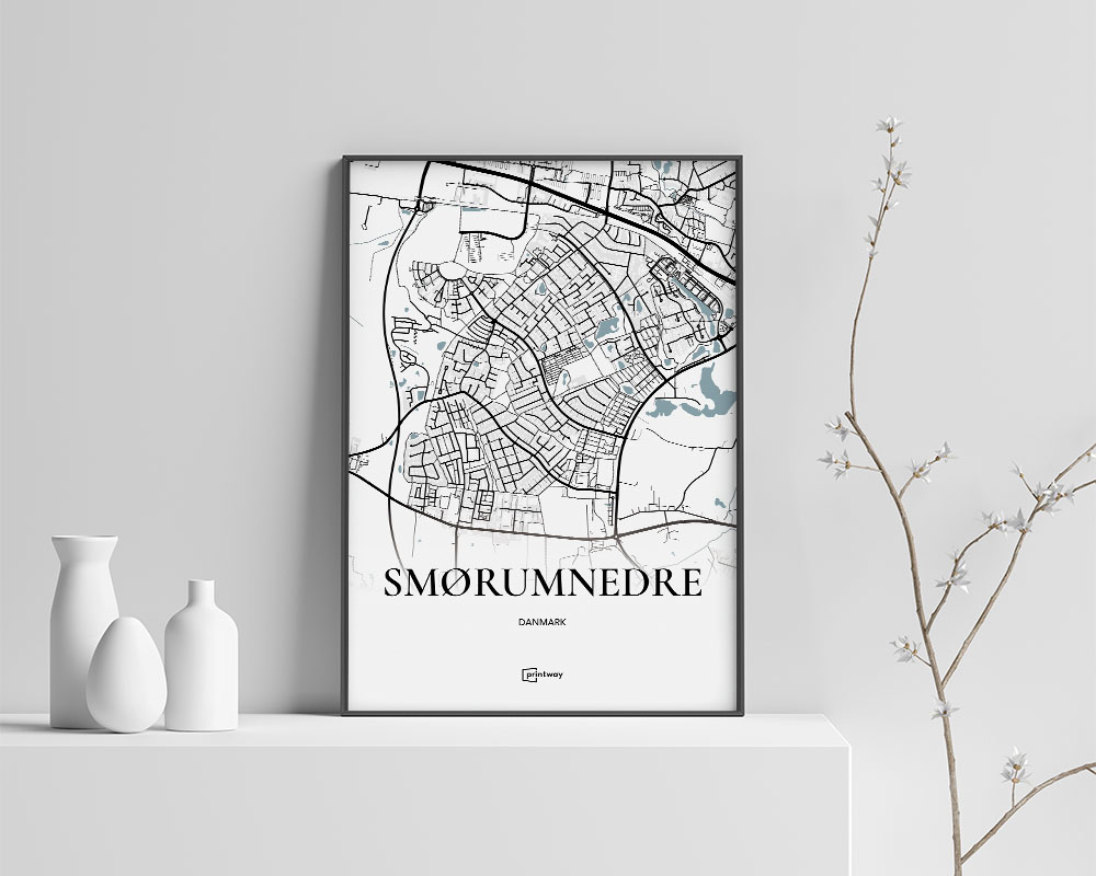 Smørumnedre Bykort Plakat – Minimalistisk Design 70x100 cm