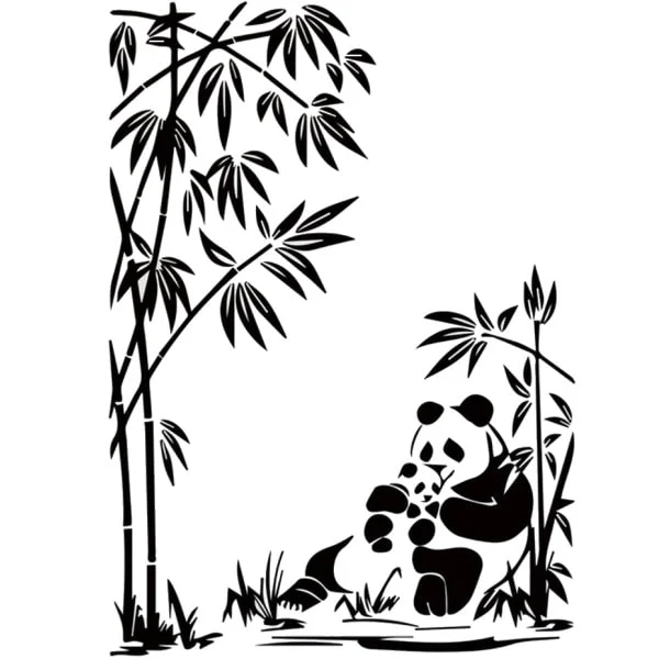 Sød Panda Vægklistermærke – Mor og Unger under Bambus
