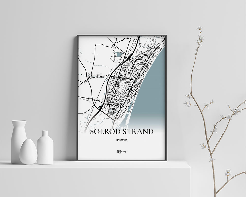 Solrød Strand Bykort Plakat – Minimalistisk A4 Design