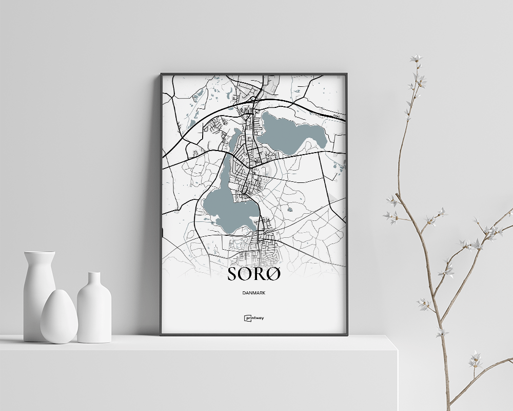Sorø Bykort Plakat – Minimalistisk Design A4