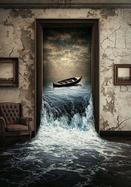 Surrealistisk Plakat: Båden Over Afgrunden Tilbud!