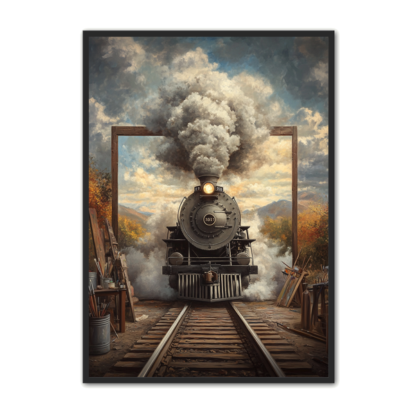 Surrealistisk Plakat 11 Damptog   Malerisk Ramme