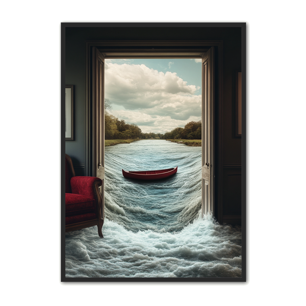 Surrealistisk Plakat   Den Røde Båd   Floden
