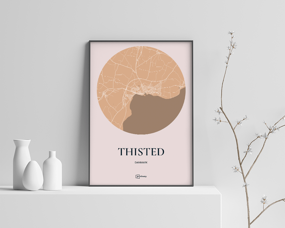 Thisted Bykort Plakat i Guld - Minimalistisk Vægkunst