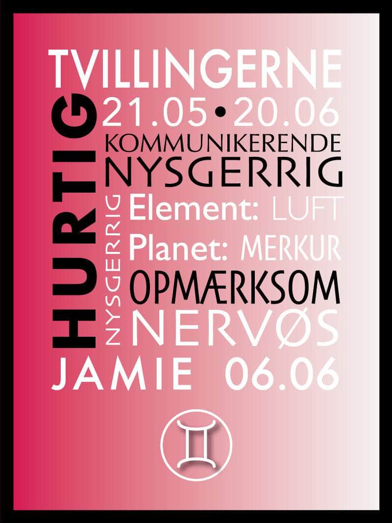 Tvillingerne Stjernetegn Plakat – Gaveidé til Indretning