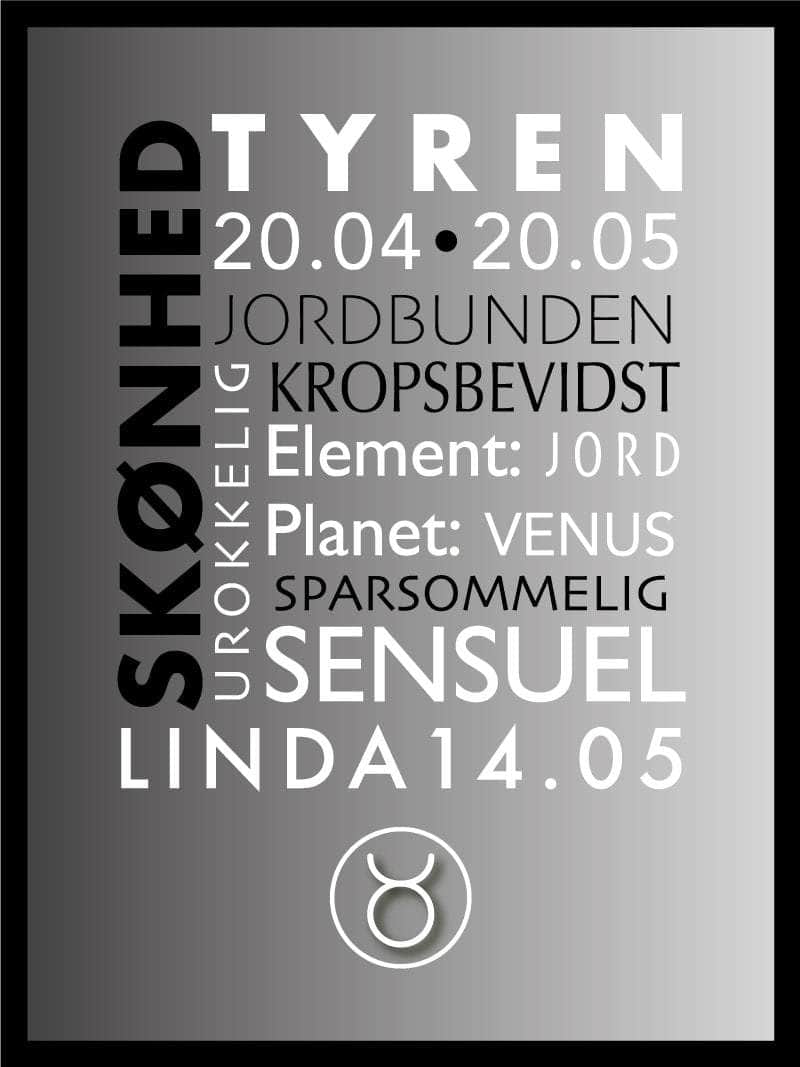 Tyren Stjernetegn Plakat – Unik Indretning til Dit Hjem