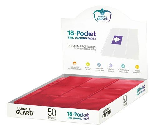 Ultimate Guard 18-pocket Pages  Mappelommer Til Ringbind 11 Huller  Side-loading Red  Rød   50