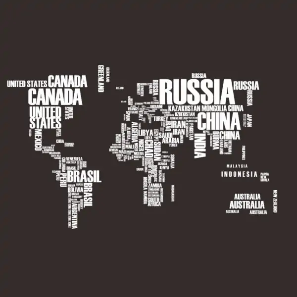 Verdenskort Wallsticker med Landenavne – Hvid Dekor 122x74cm
