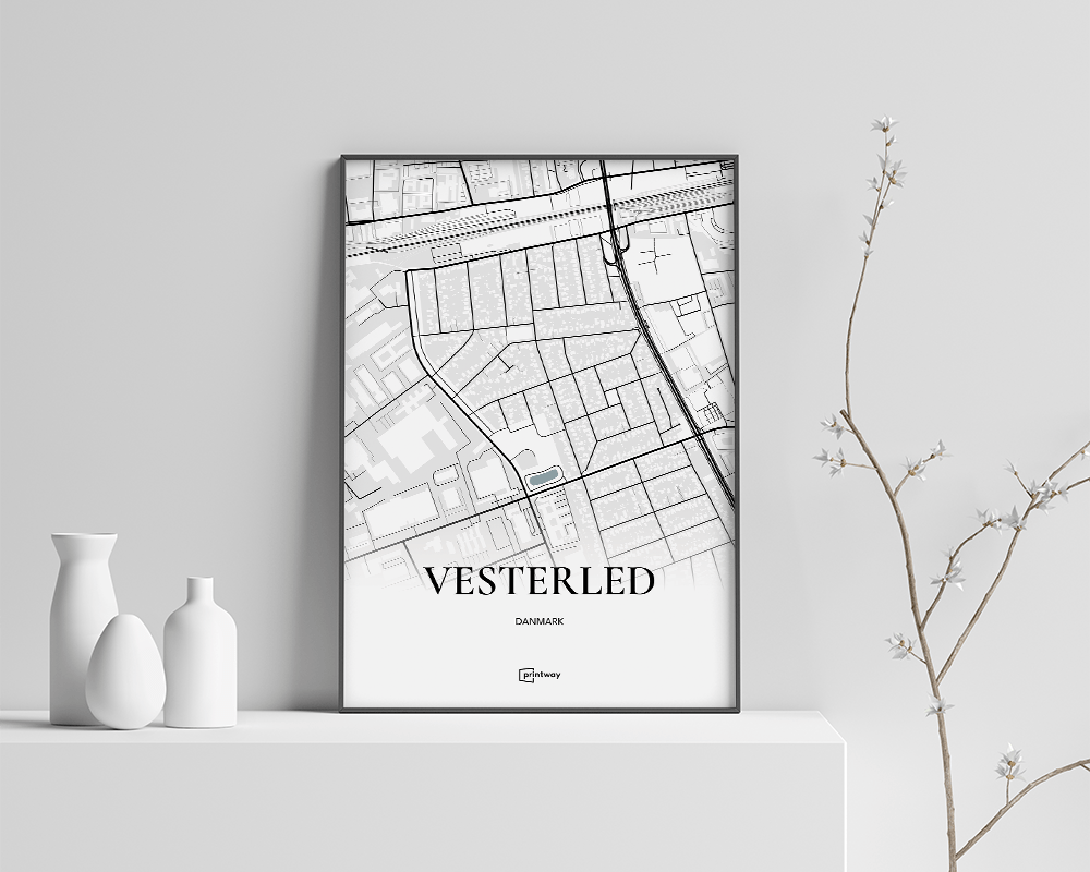 Vesterled Brøndby Bykort Plakat – Minimalistisk A4 Design