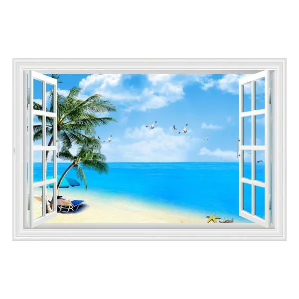 Bounty Strand Vindue – Eksotisk Wallsticker til Hjemmet