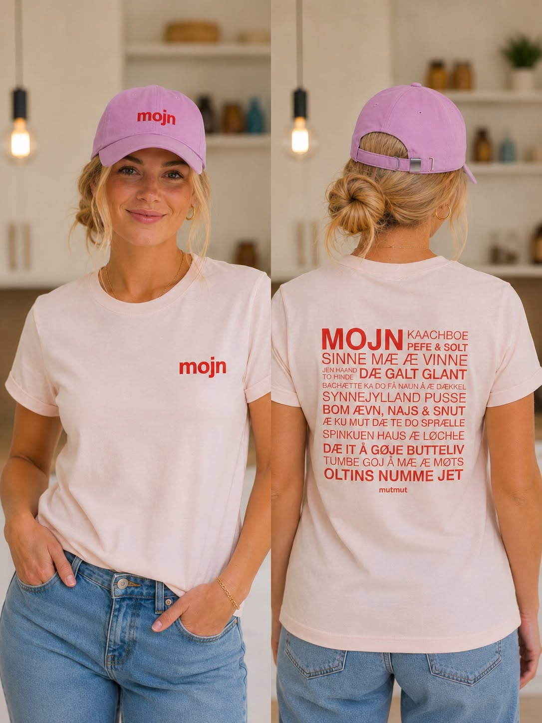 Sproch Lyserød -shirt Med Rødt Tryk